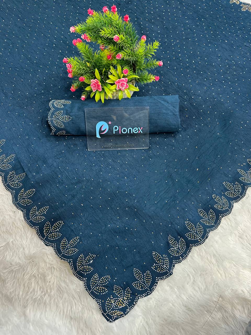 Chinon Crush Silk Saree with Siroski Diamond Work