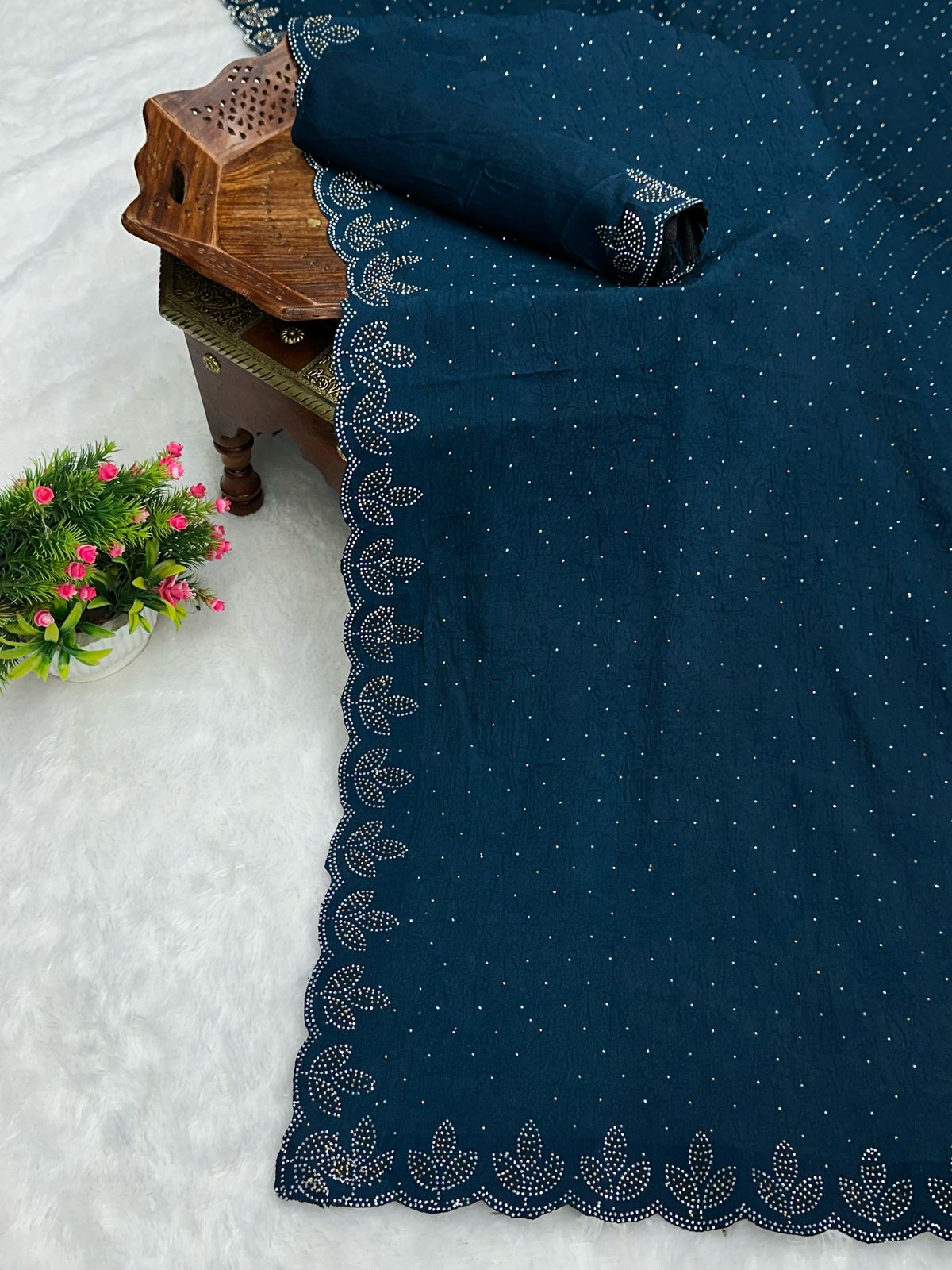 Chinon Crush Silk Saree with Siroski Diamond Work