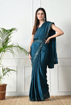 Chinon Solid Saree with Embroidered Lace Border
