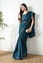 Chinon Solid Saree with Embroidered Lace Border