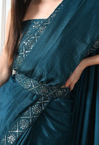 Chinon Solid Saree with Embroidered Lace Border