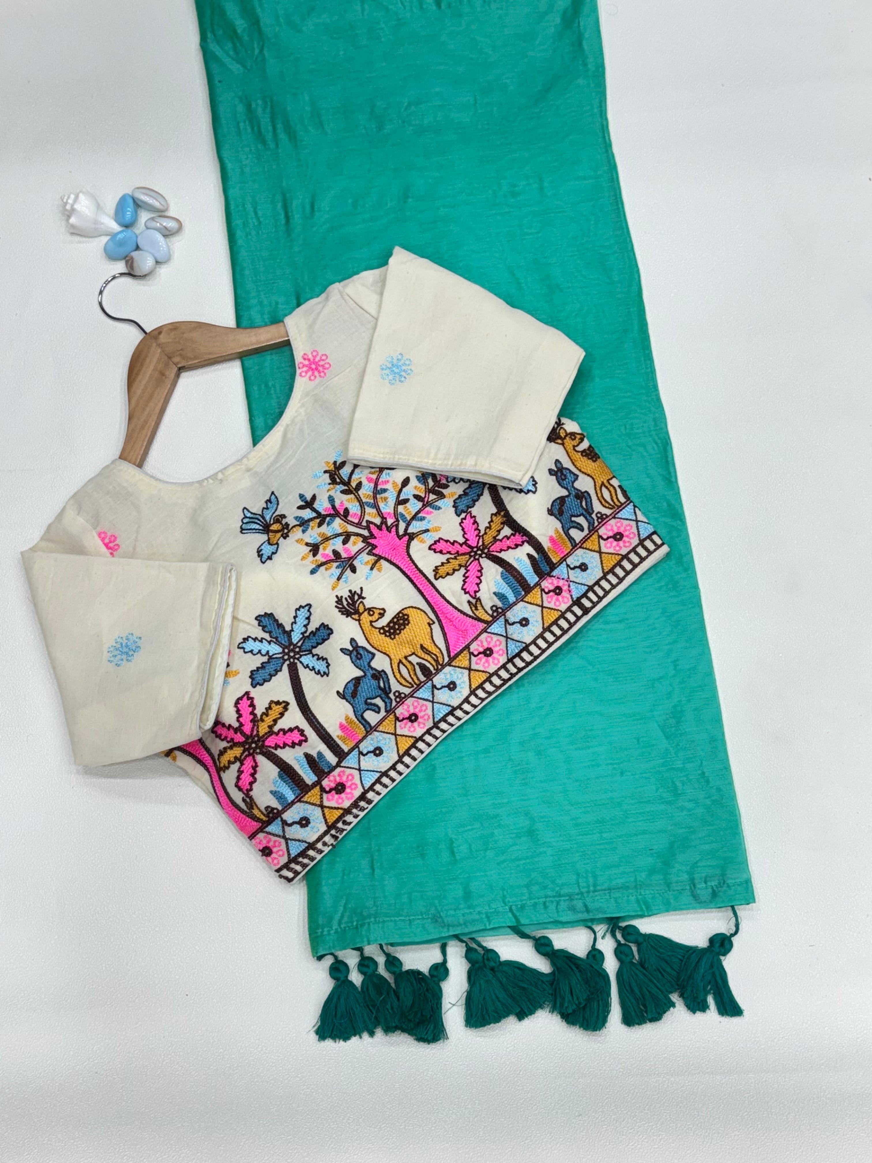Chanderi Saree & Heavy Multi-Work Embroidered Stitch Blouse Set
