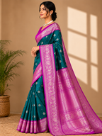 Ready to Wear Teal Blue Silk Woven Banarasi Saree