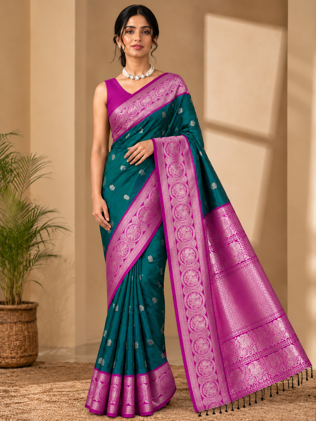 Ready to Wear Teal Blue Silk Woven Banarasi Saree
