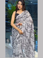 Chinon Silk Printed Saree with  Siroski Stone Border