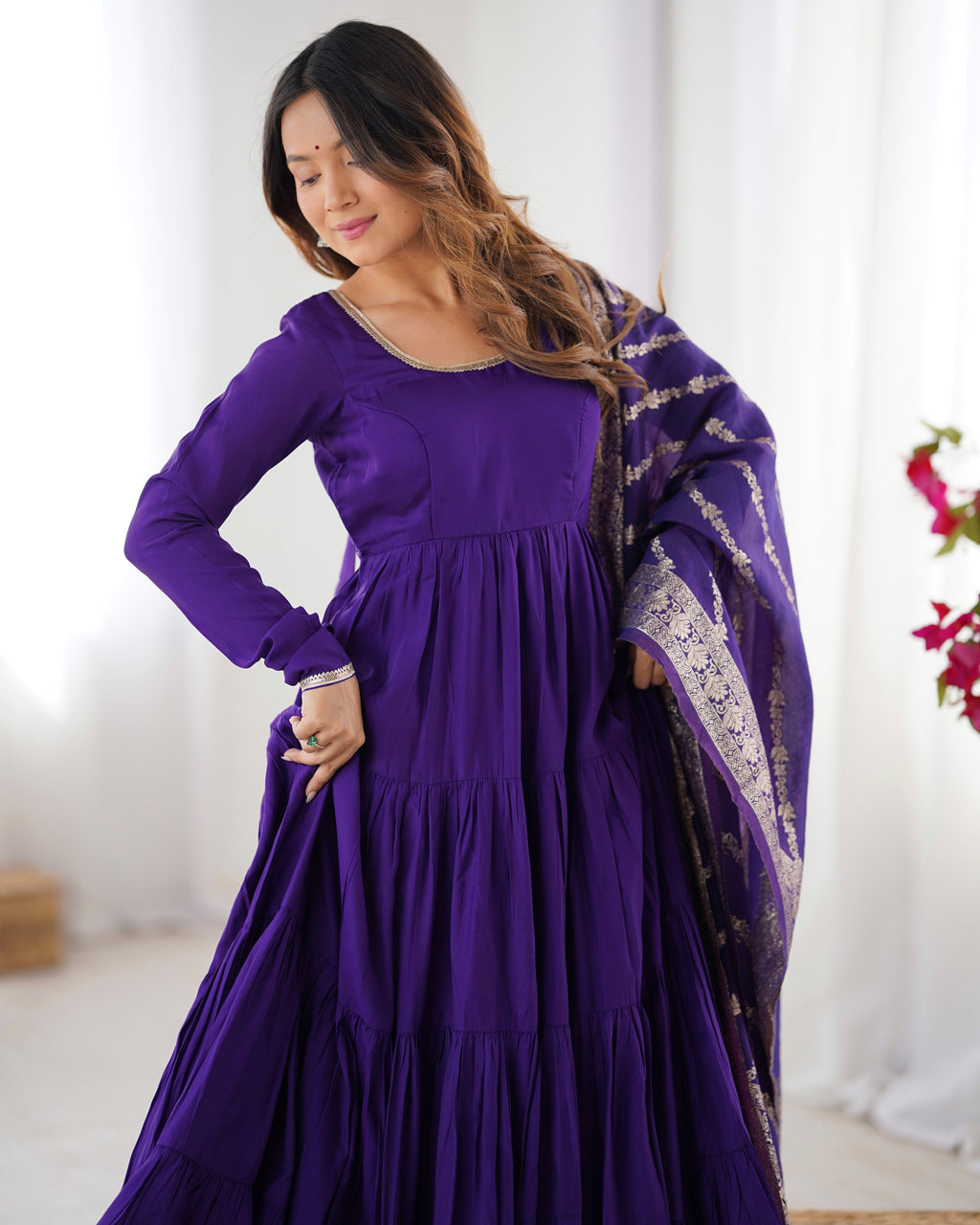 Roman Silk Chanderi Fully Flared Anarkali Suit Set