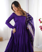 Roman Silk Chanderi Fully Flared Anarkali Suit Set