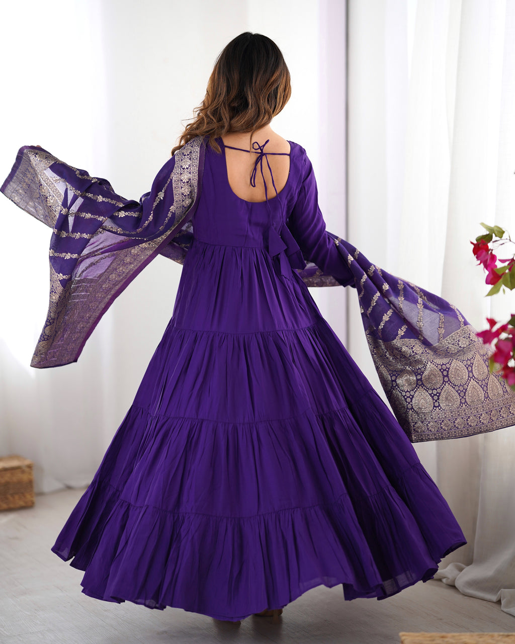 Roman Silk Chanderi Fully Flared Anarkali Suit Set