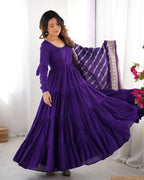 Roman Silk Chanderi Fully Flared Anarkali Suit Set