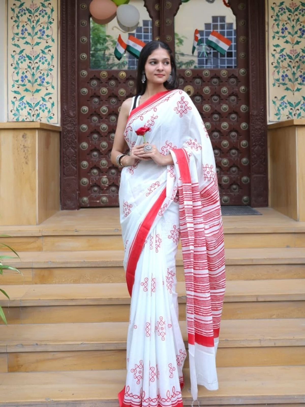 Durga Puja Special Yellow Printed Chanderi Saree