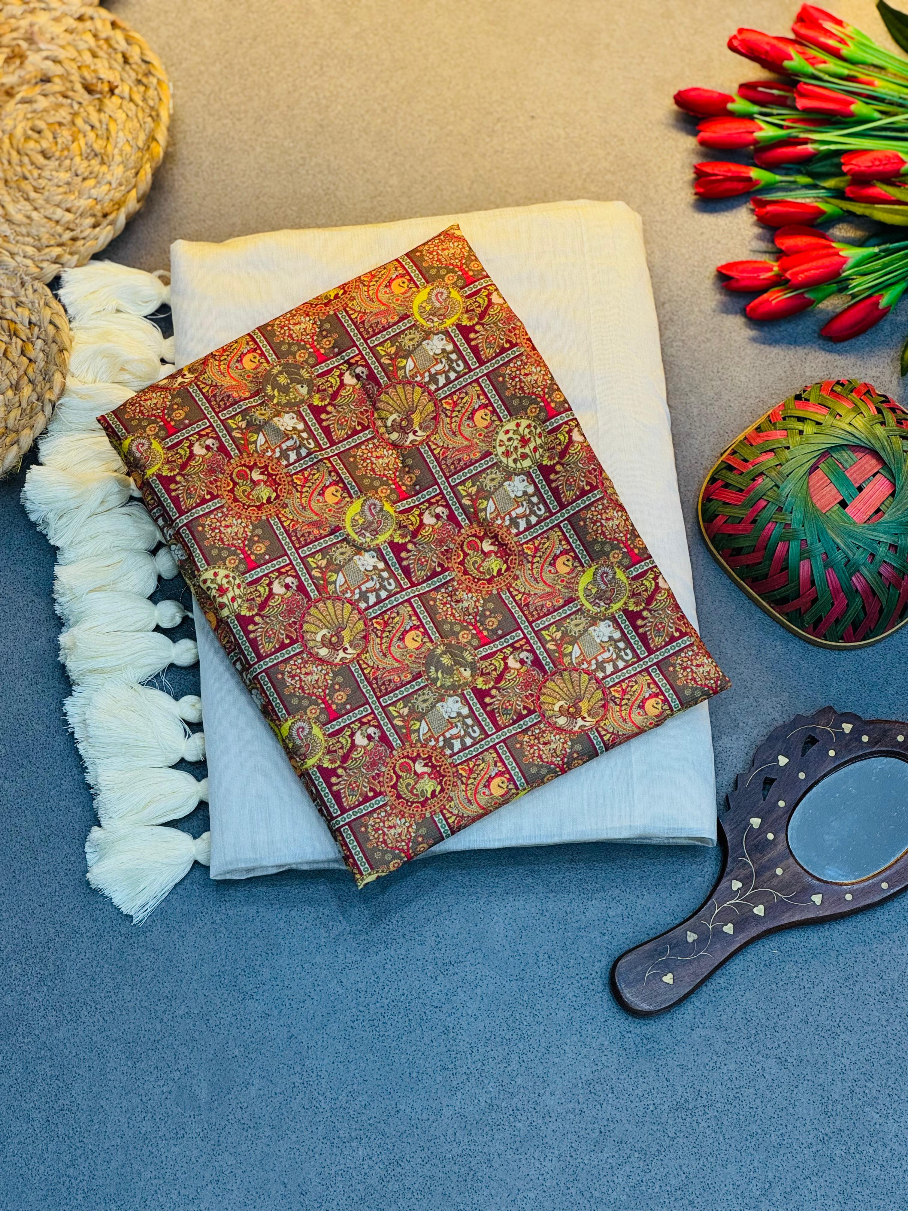 Elegant Handloom Modal Chanderi Saree with Tassels