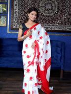 Durga Puja Special Yellow Printed Chanderi Saree