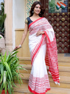 Durga Puja Special Yellow Printed Chanderi Saree