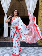 Durga Puja Special Yellow Printed Chanderi Saree
