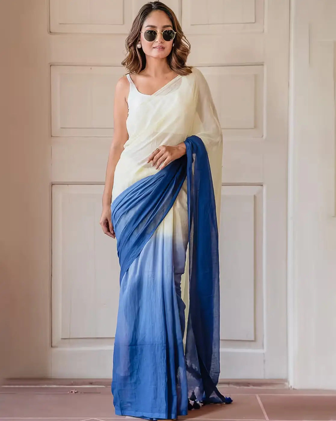 Multicolor Striped Cotton Linen Printed Saree