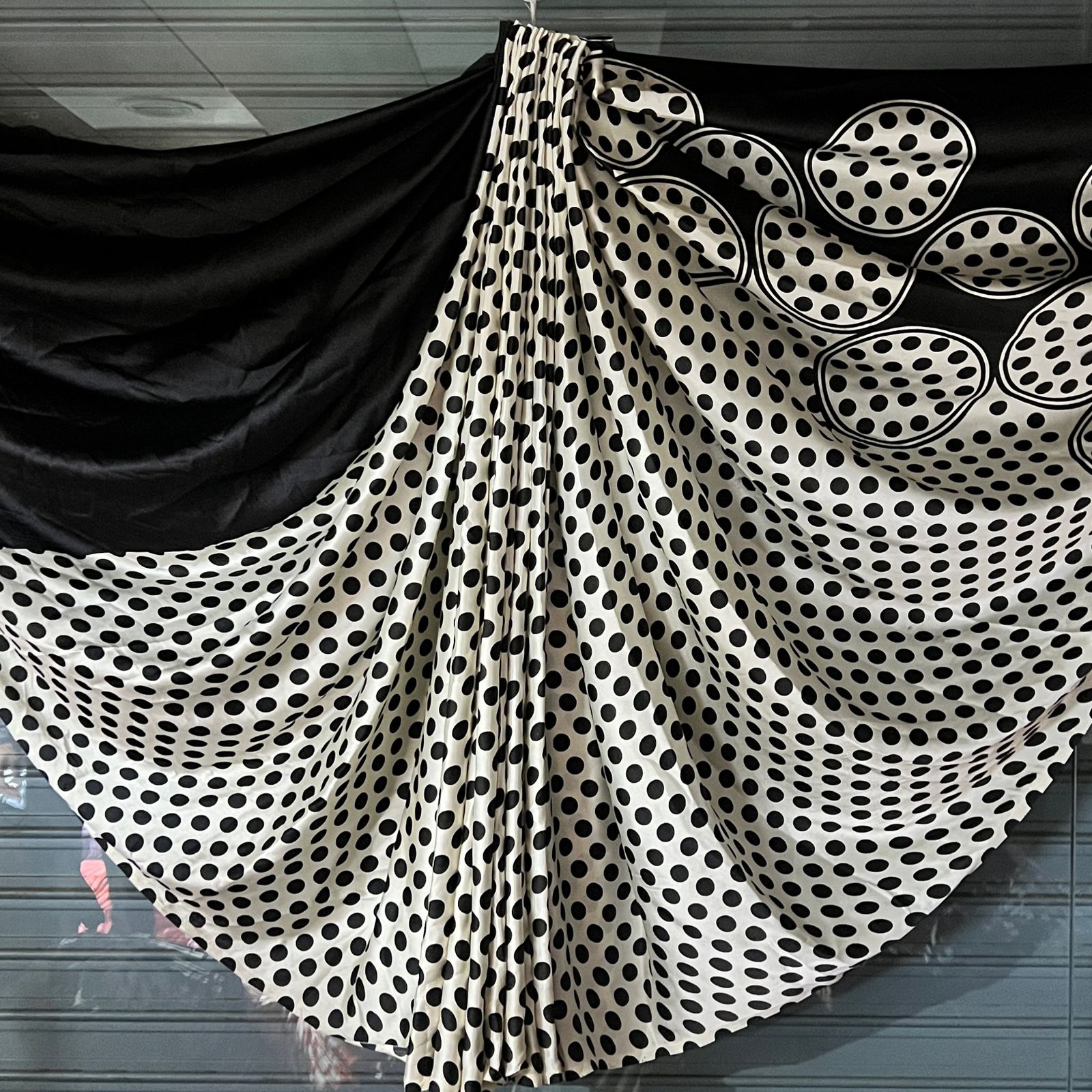 Polka Dot Printed Satin Silk Saree with Smooth Glossy Finish