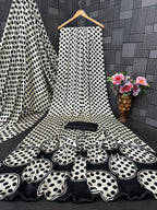 Polka Dot Printed Satin Silk Saree with Smooth Glossy Finish