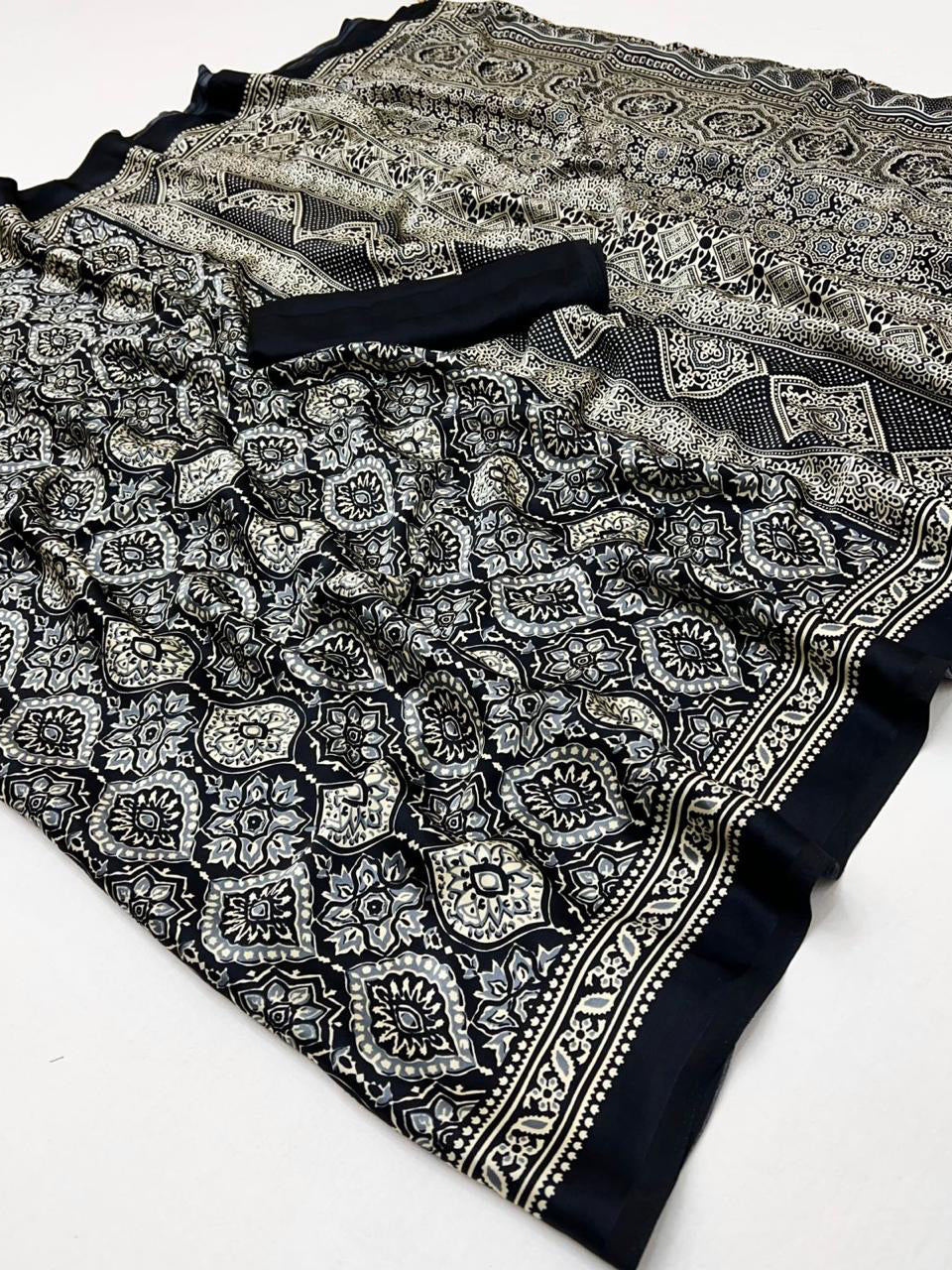 Soft Modal Silk Natural Ajrakh Printed Saree