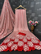 Polka Dot Printed Satin Silk Saree with Smooth Glossy Finish