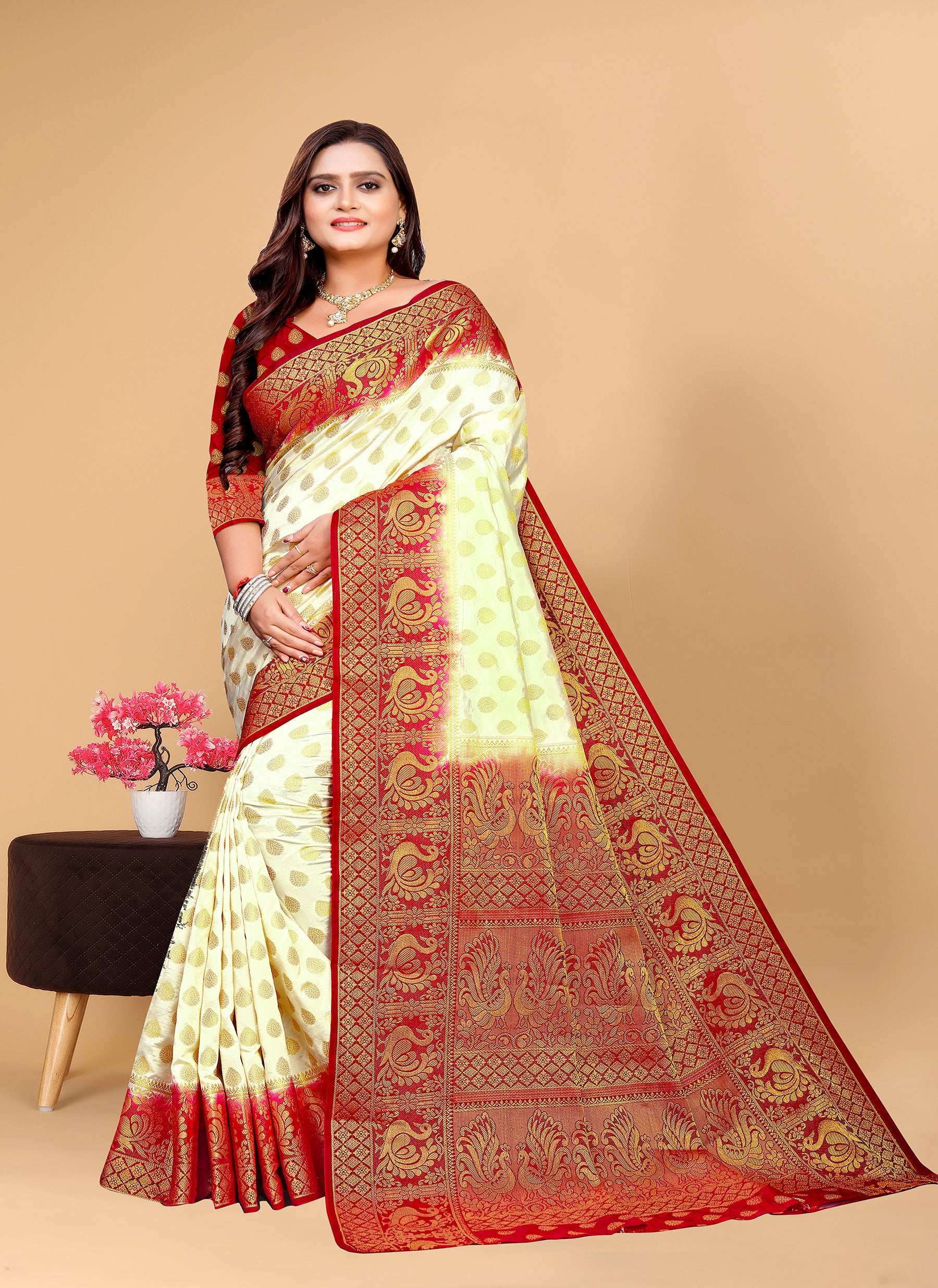 Pionex Woven Kanjivaram Banarasi Jacquard Nylon Silk Sarees