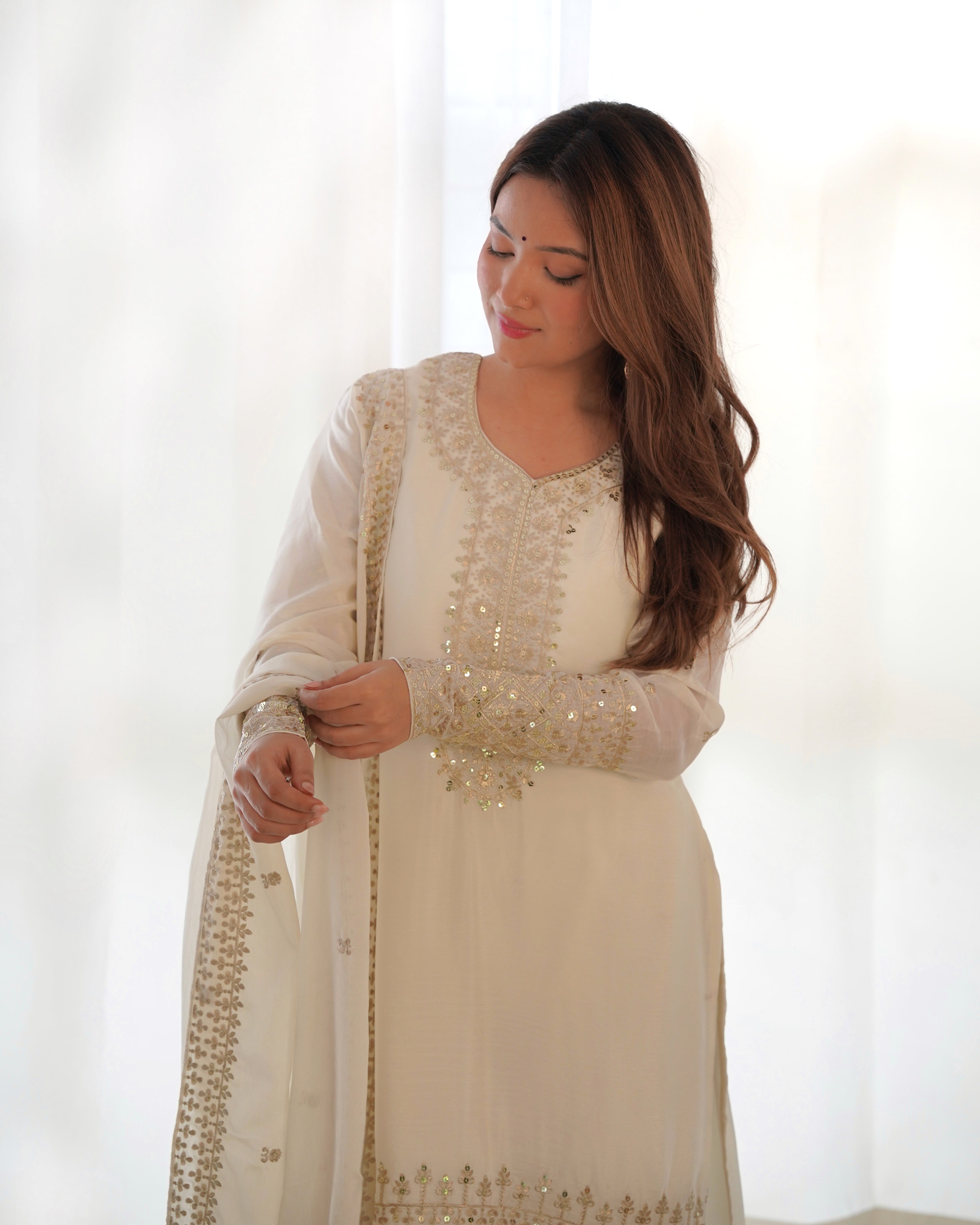 Chinon Silk Embroidered Kurta Set with Dupatta