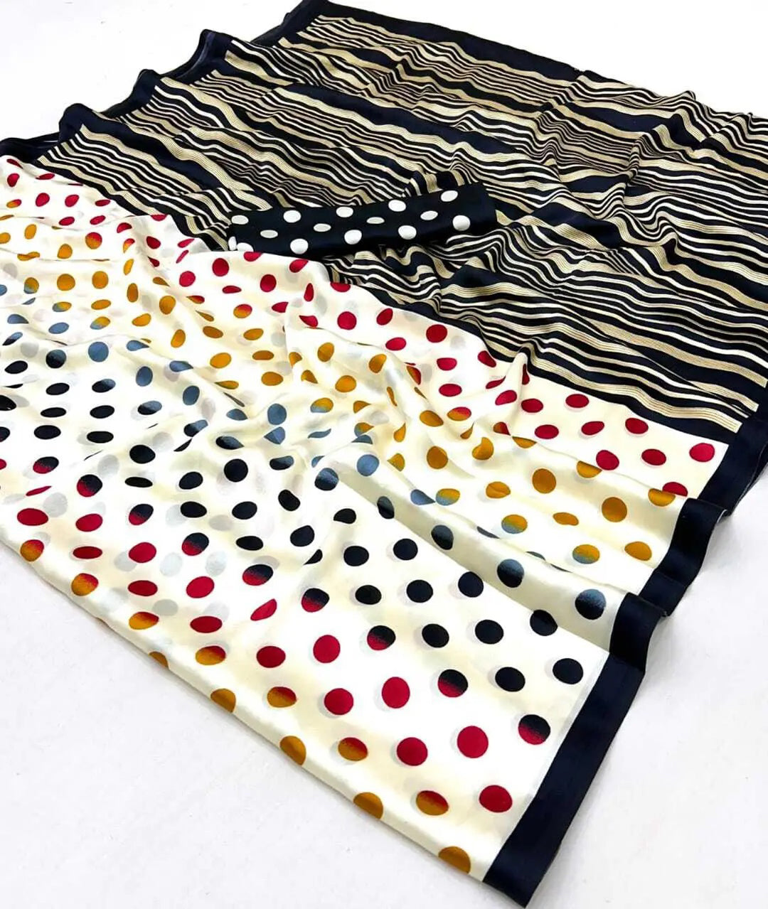 Satin Silk Saree with Stylish Polka Dot Print