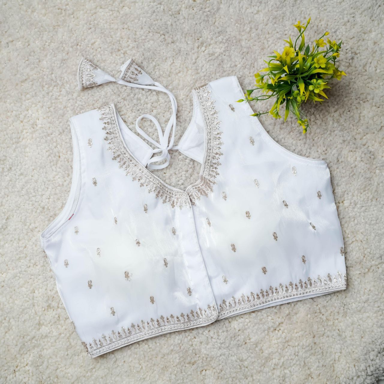 Readymade Jimmy Choo Fabric Embroidered Blouse with Front Hook & Back Tussels