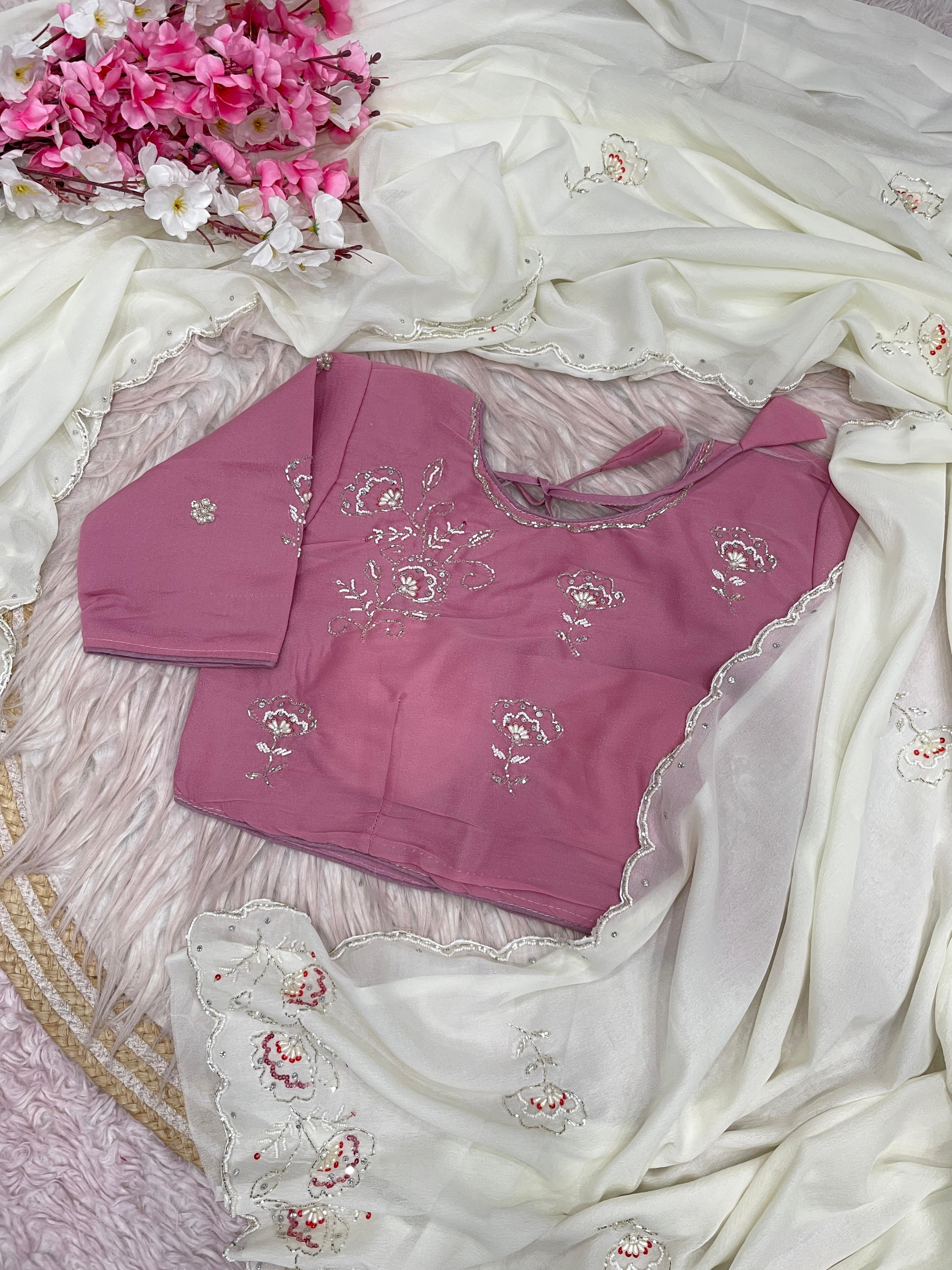 Chiffon Saree with Khatli Handwork & Stiched Blouse