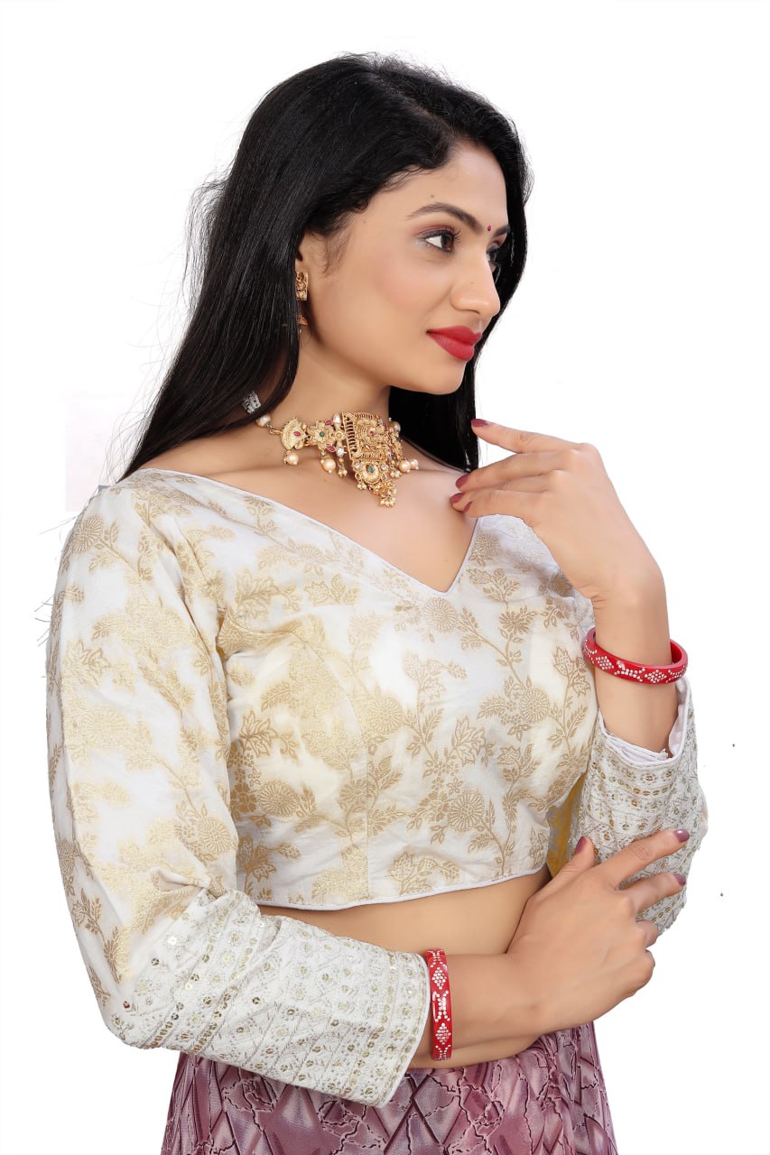 Pure Dola Silk Jacquard Embroidered Blouse