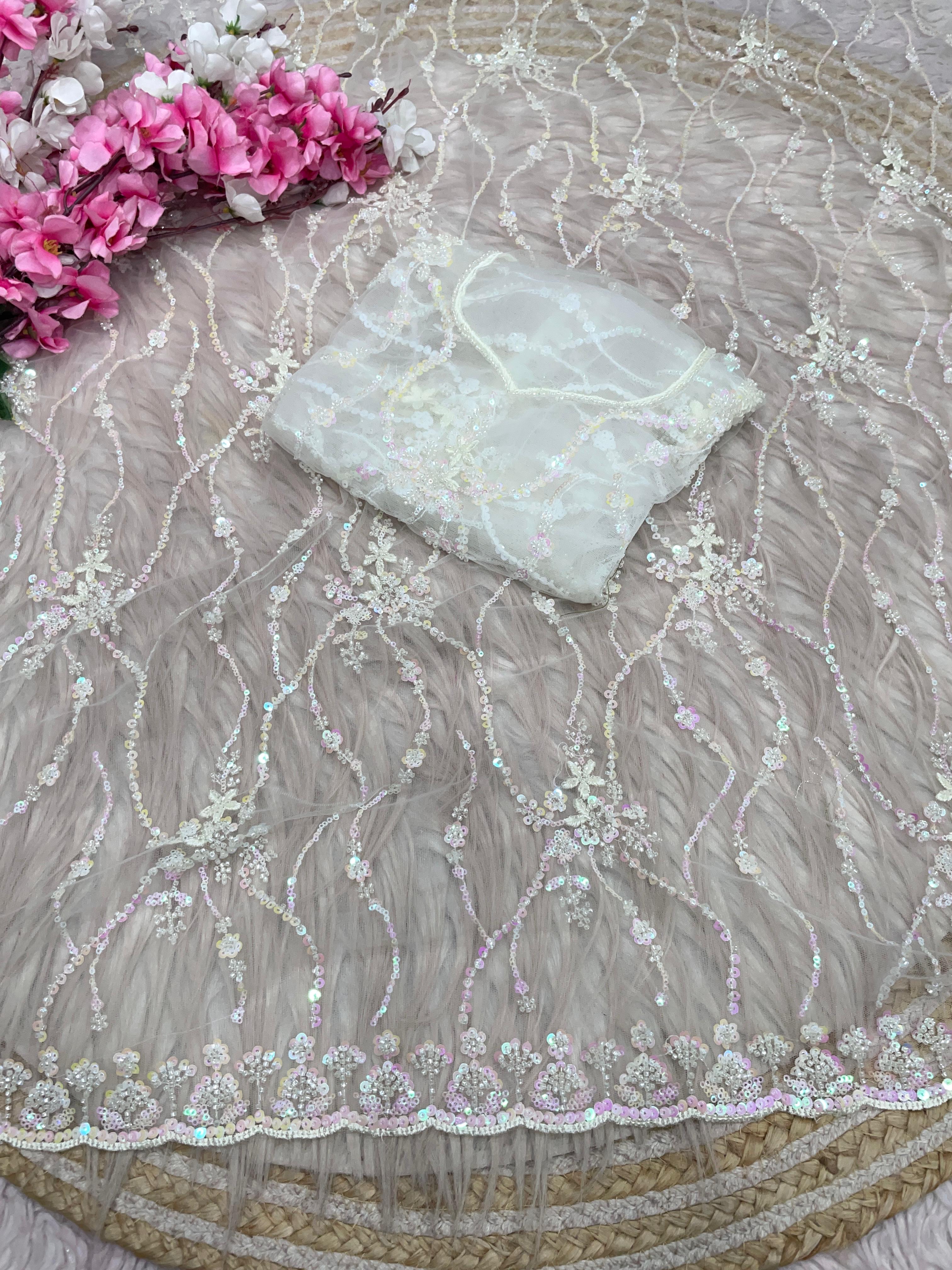 Net Saree With All Over Arco Bordar And Sequence Work