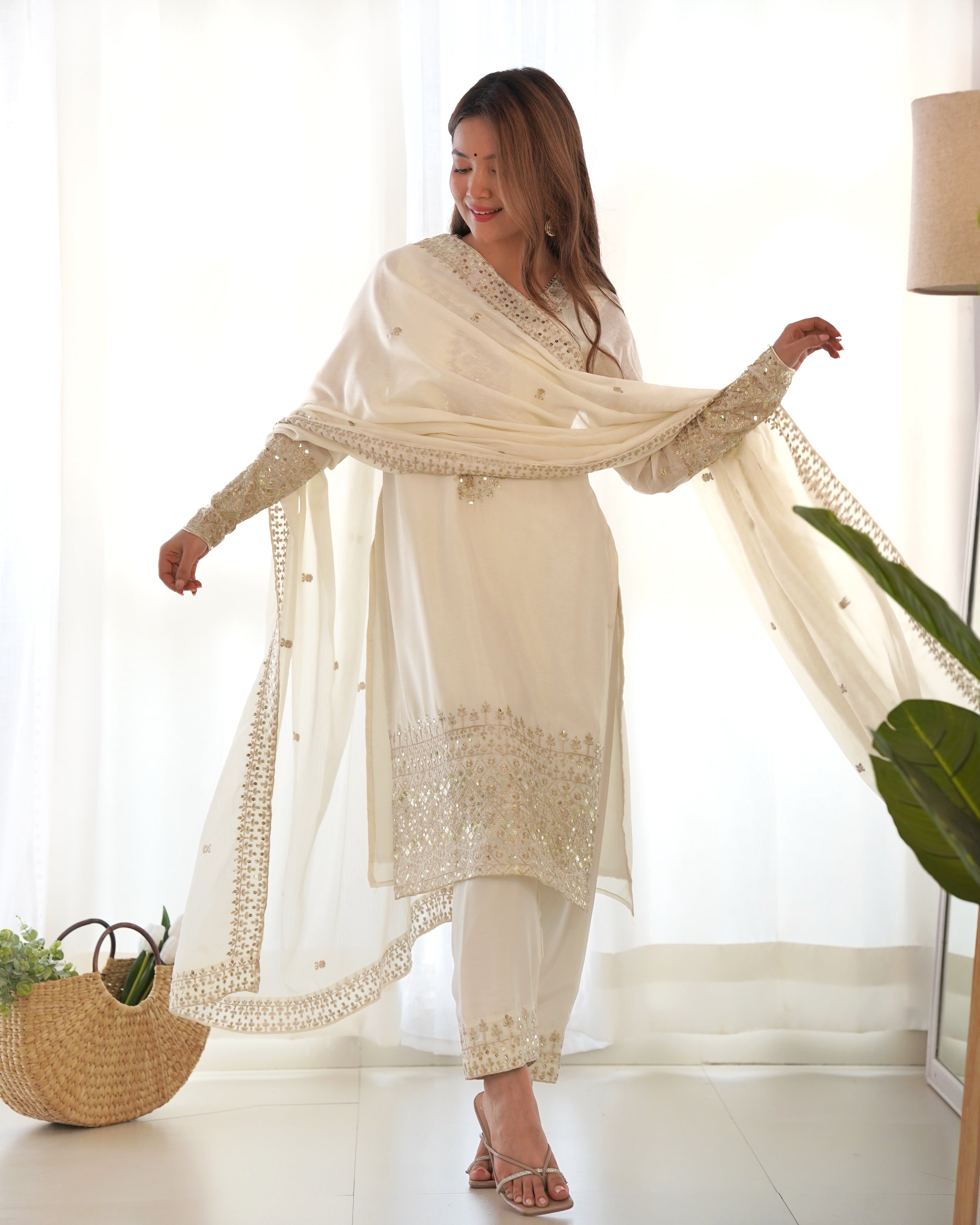 Chinon Silk Embroidered Kurta Set with Dupatta