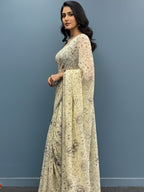 Chiffon Floral Printed Saree with Swarovski Stone Border