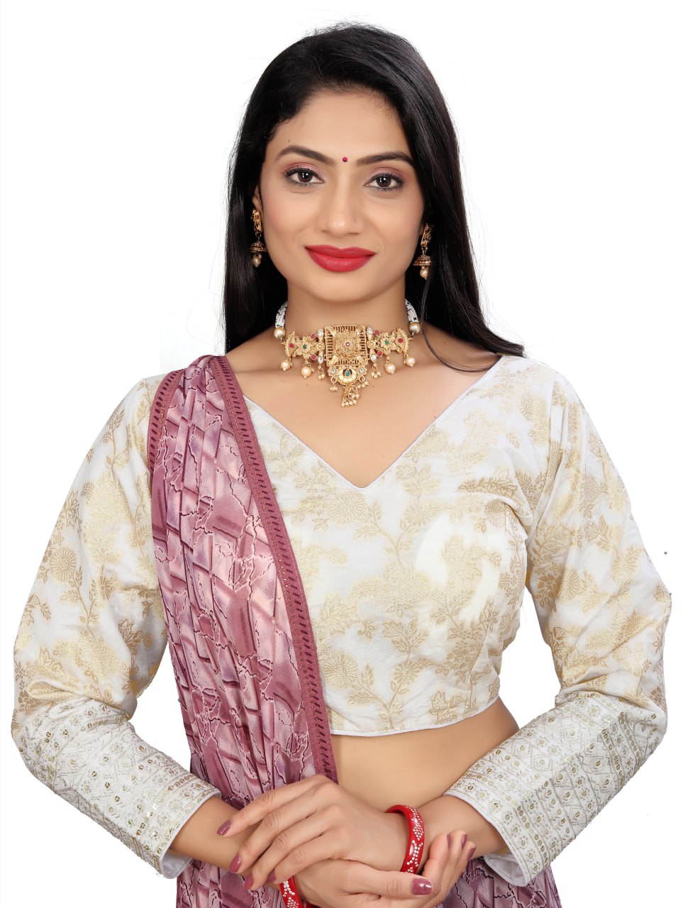Pure Dola Silk Jacquard Embroidered Blouse
