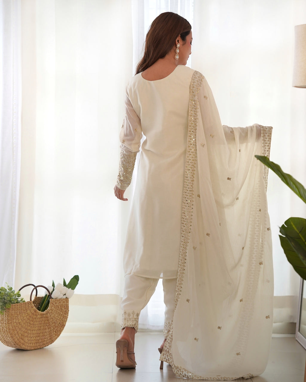 Chinon Silk Embroidered Kurta Set with Dupatta
