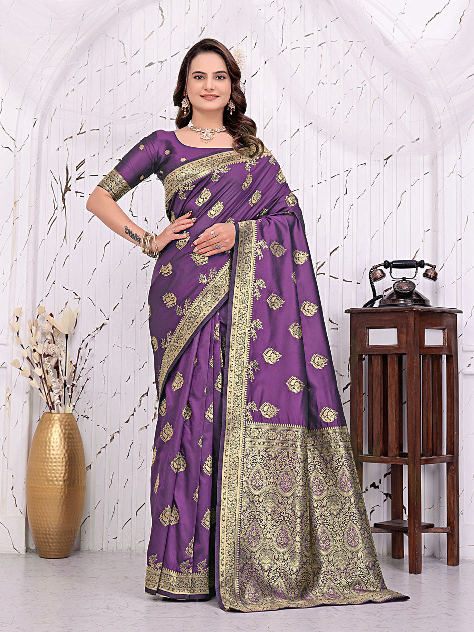 Ready To Wear Banarasi Silk Saree with Zari Woven Border