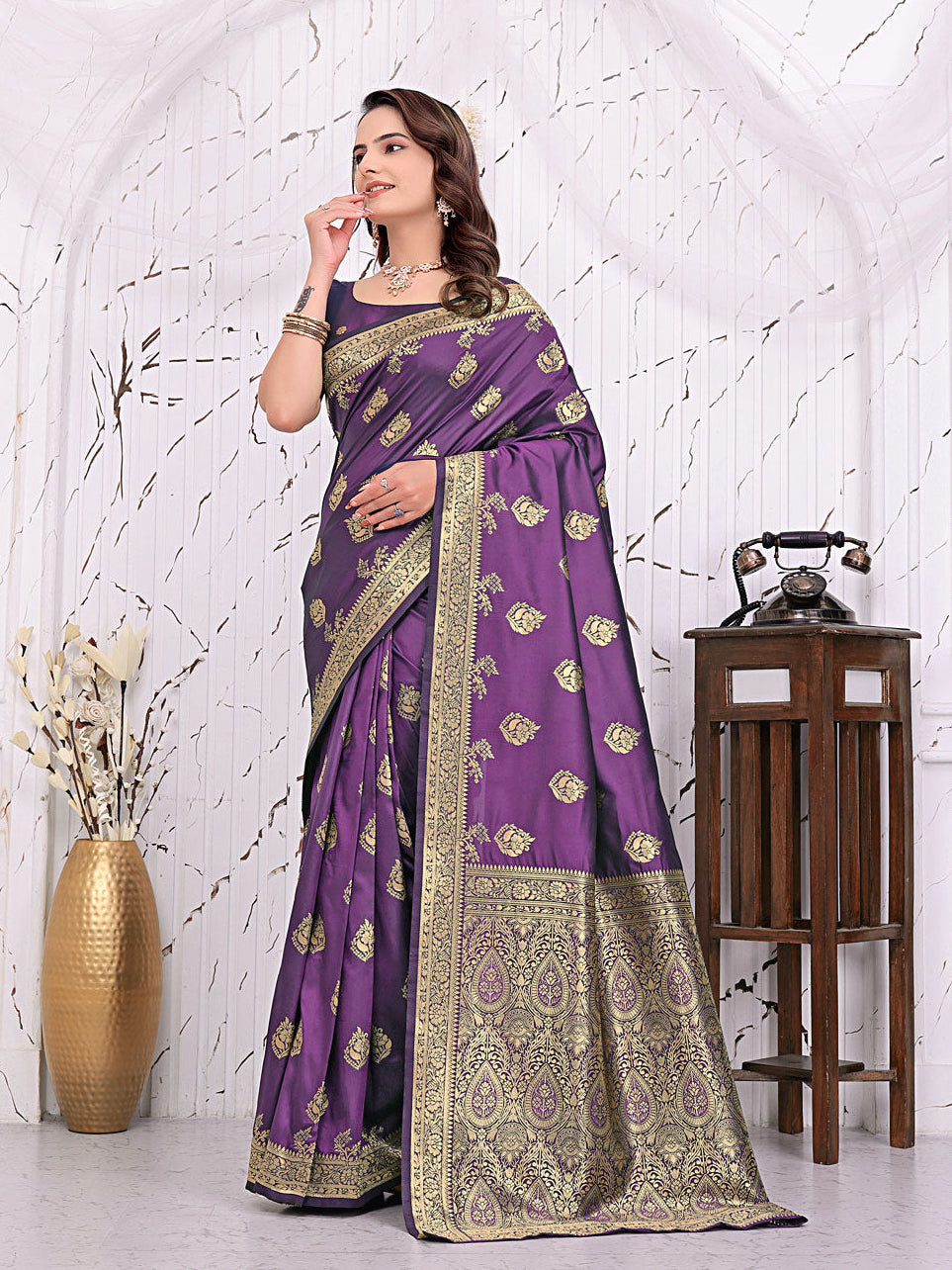Ready To Wear Banarasi Silk Saree with Zari Woven Border