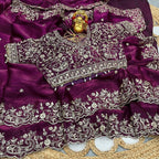 Fendy Satin Embroidered Saree With Stitched Blouse