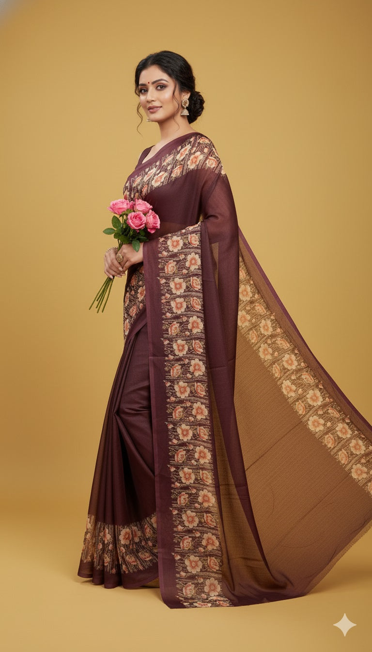 Elegant Floral Border Print Georgette Border Saree