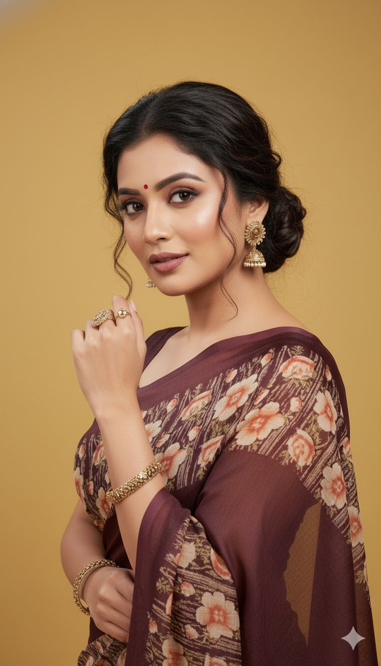 Elegant Floral Border Print Georgette Border Saree