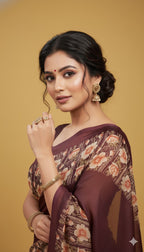Elegant Floral Border Print Georgette Border Saree
