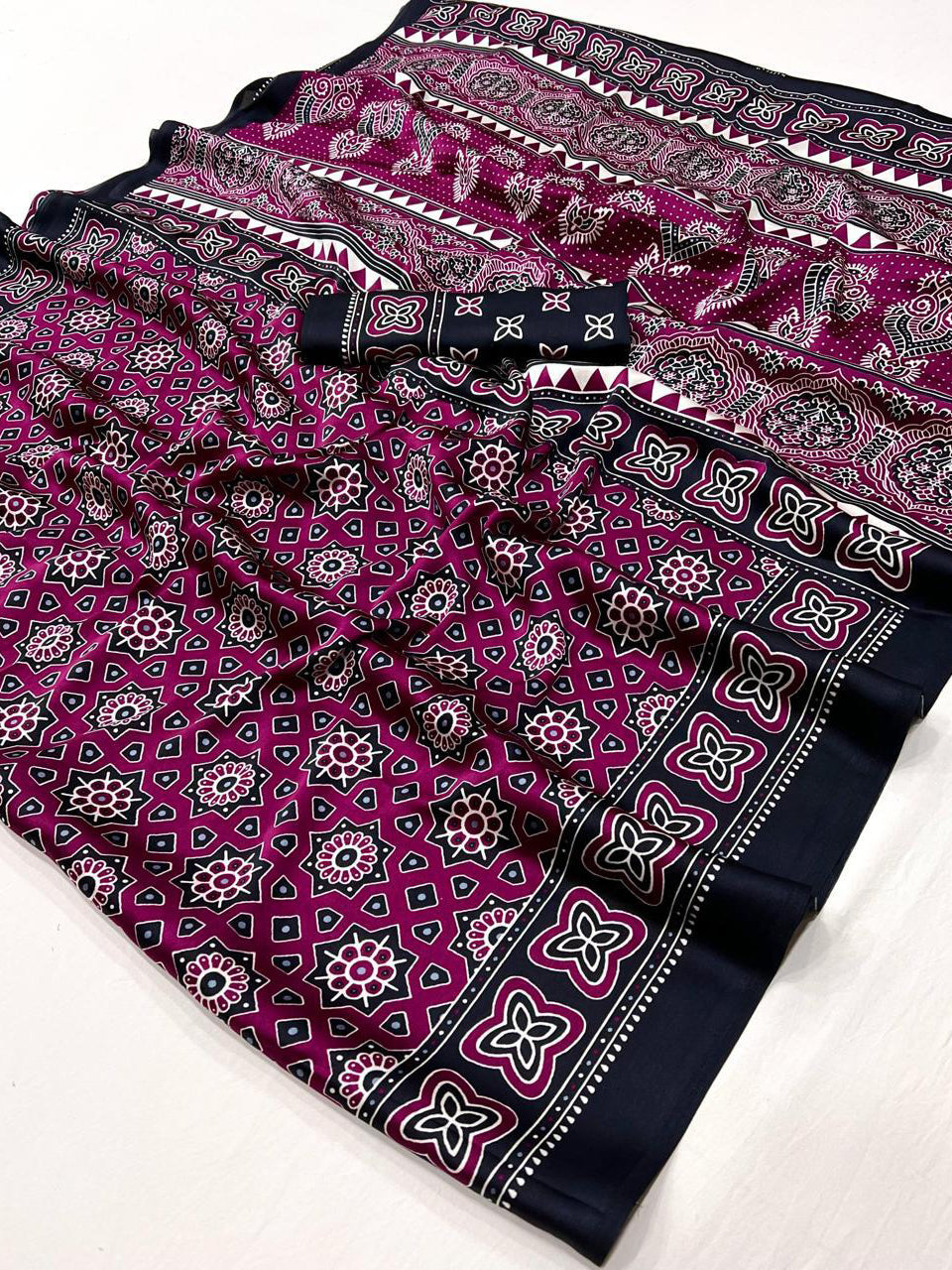 Soft Modal Silk Natural Ajrakh Printed Saree