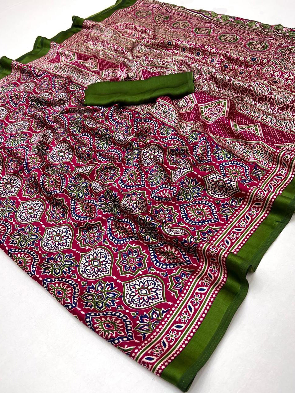 Soft Modal Silk Natural Ajrakh Printed Saree