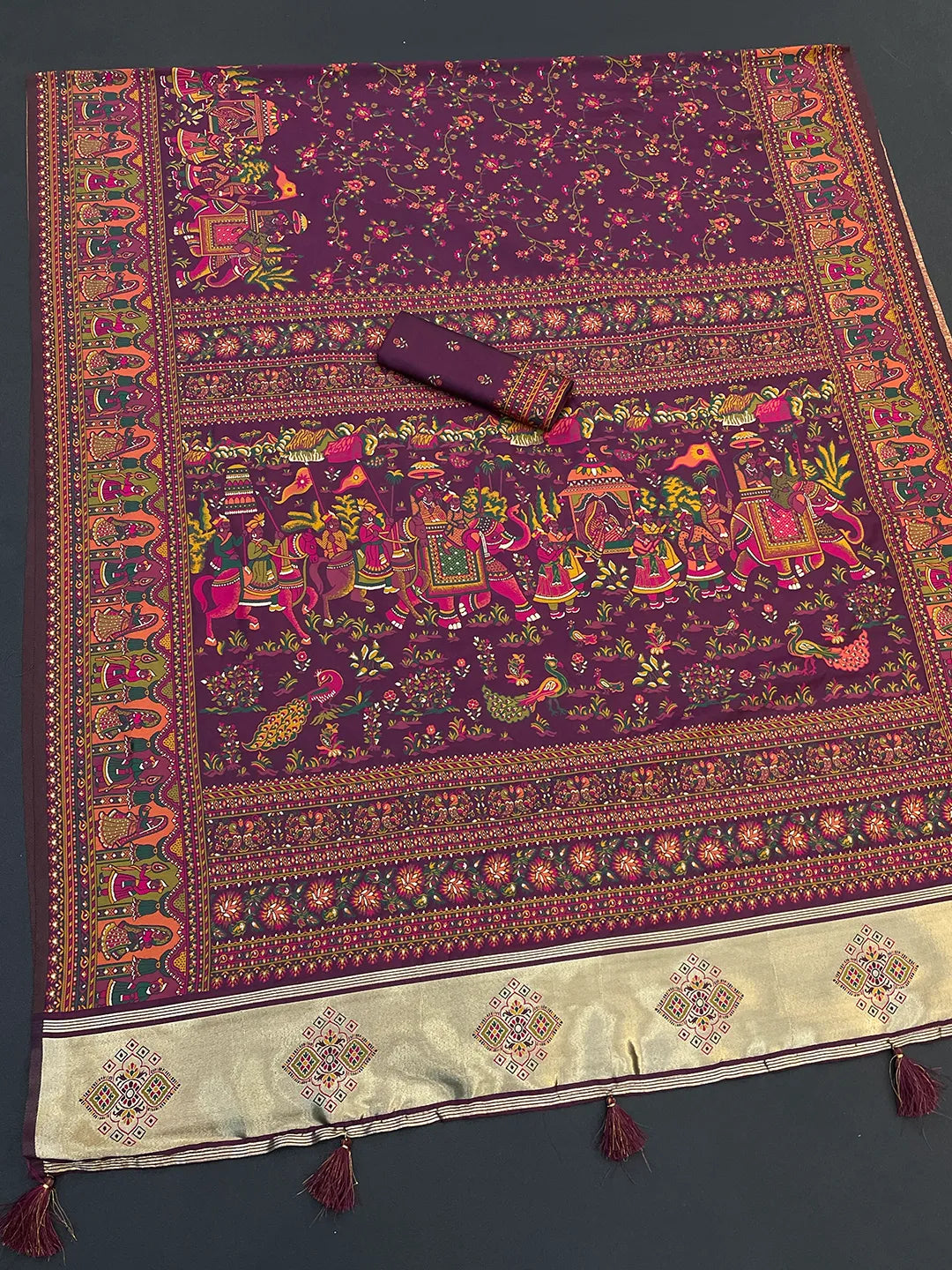 Floral Printed Woven Zari Pashmina Saree