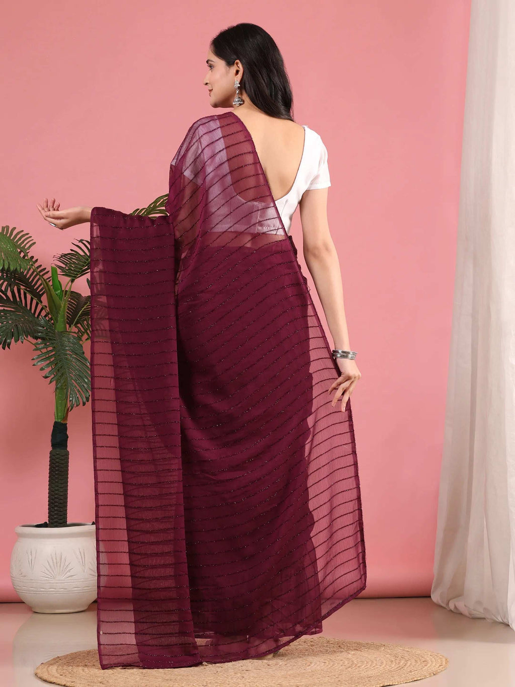 Ready To Wear Chiffon Zari Linen Saree