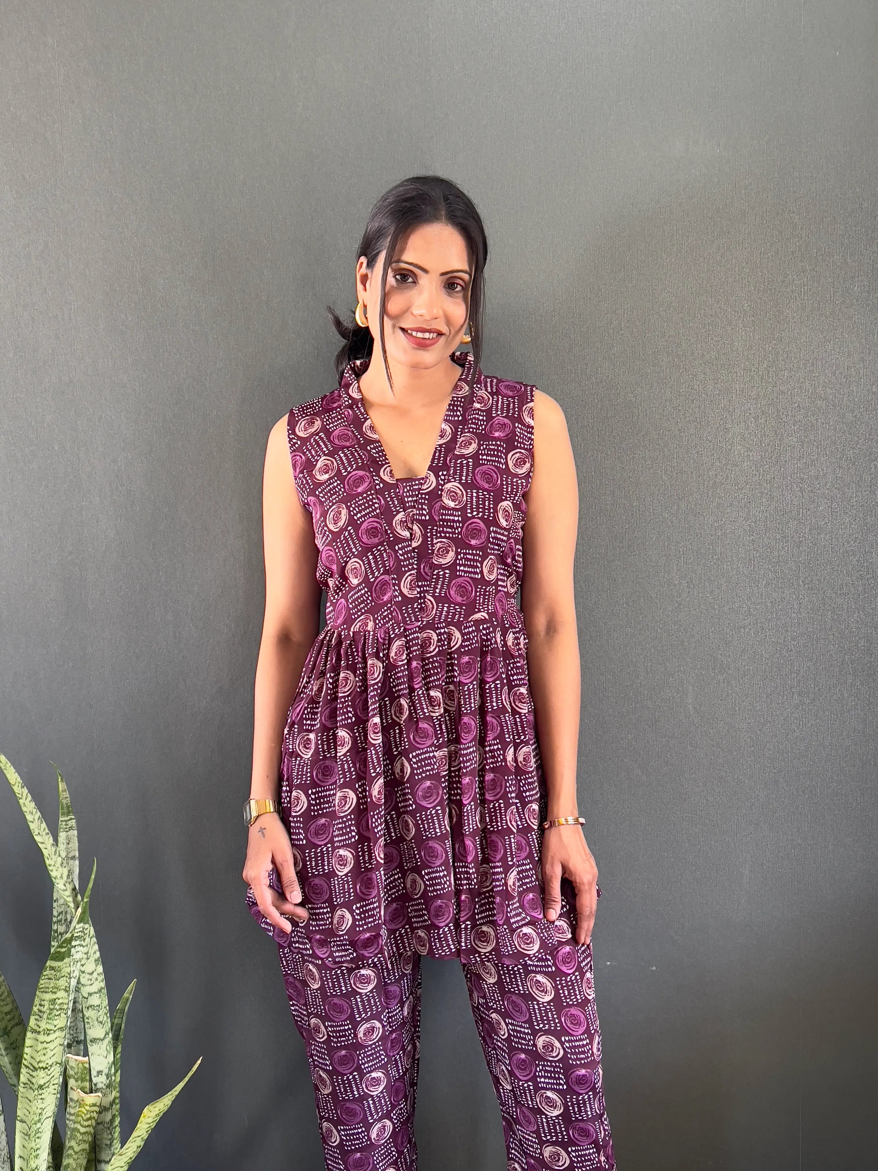 Printed V-Neck Co Ord Sets For Office Wear