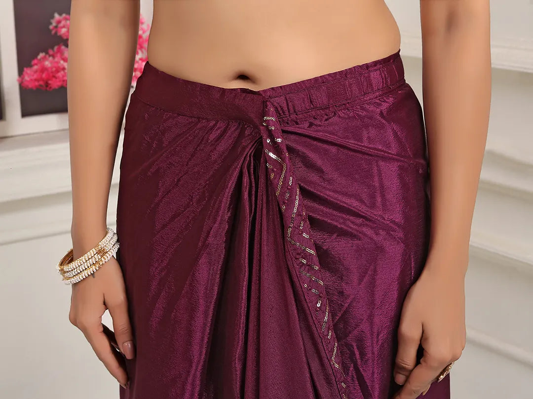 Pionex Ready To Wear Chinon Solid Saree With Embroidered Border