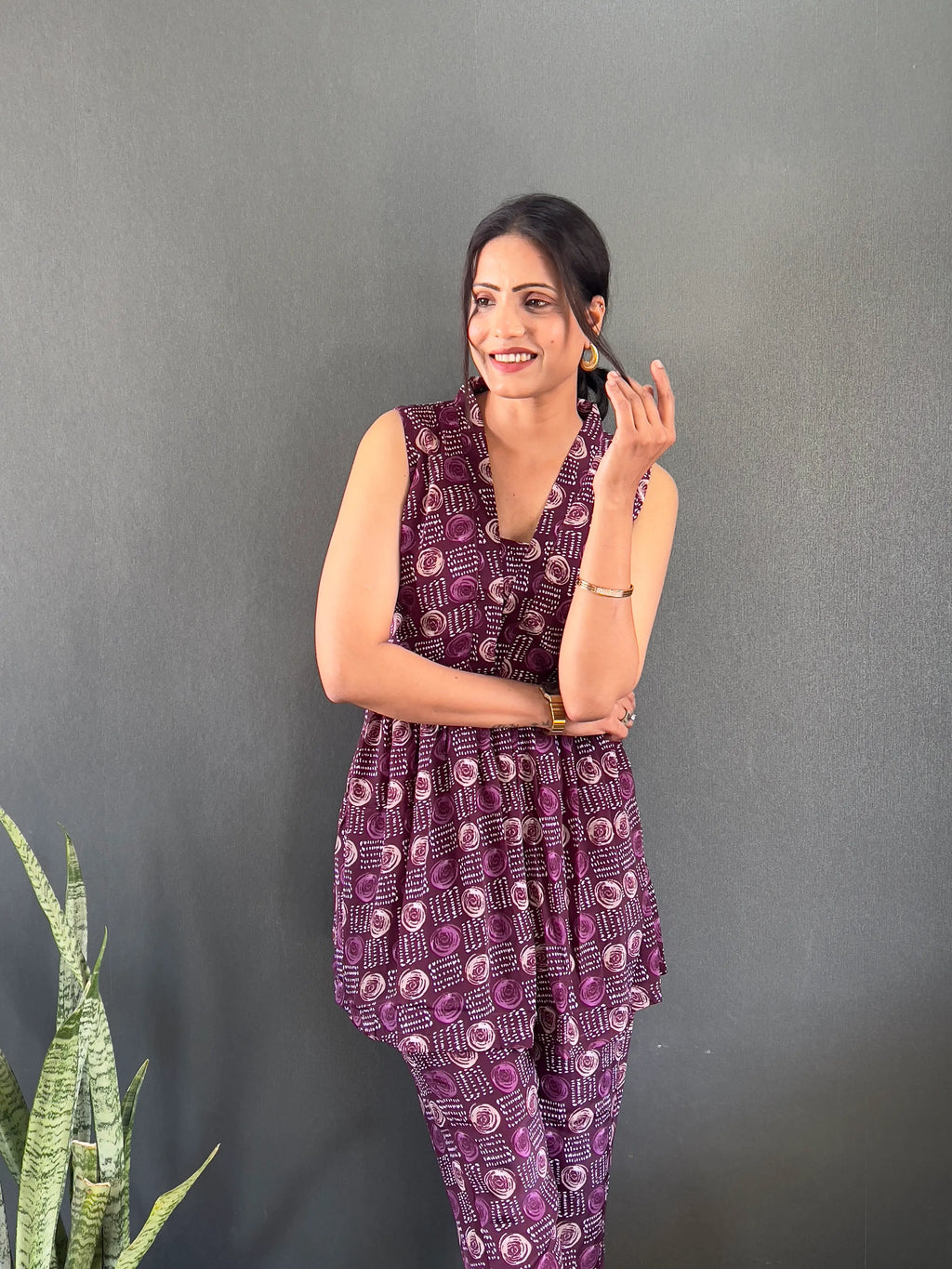 Printed V-Neck Co Ord Sets For Office Wear