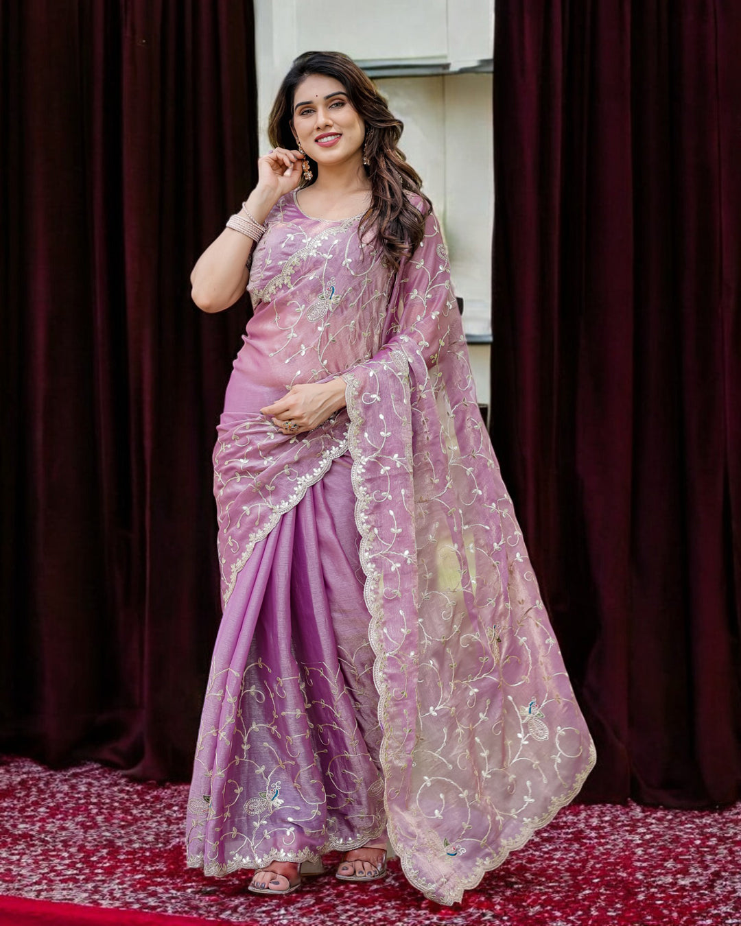 Jimmy Chu Embroidered Saree with Gotta Patti Work