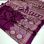 Soft Modal Silk Natural Ajrakh Printed Saree with Unstitched Blouse