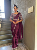 Ready To Wear Chinnon Embroidery Work Saree With Stitched Blouse - Pionex Fab